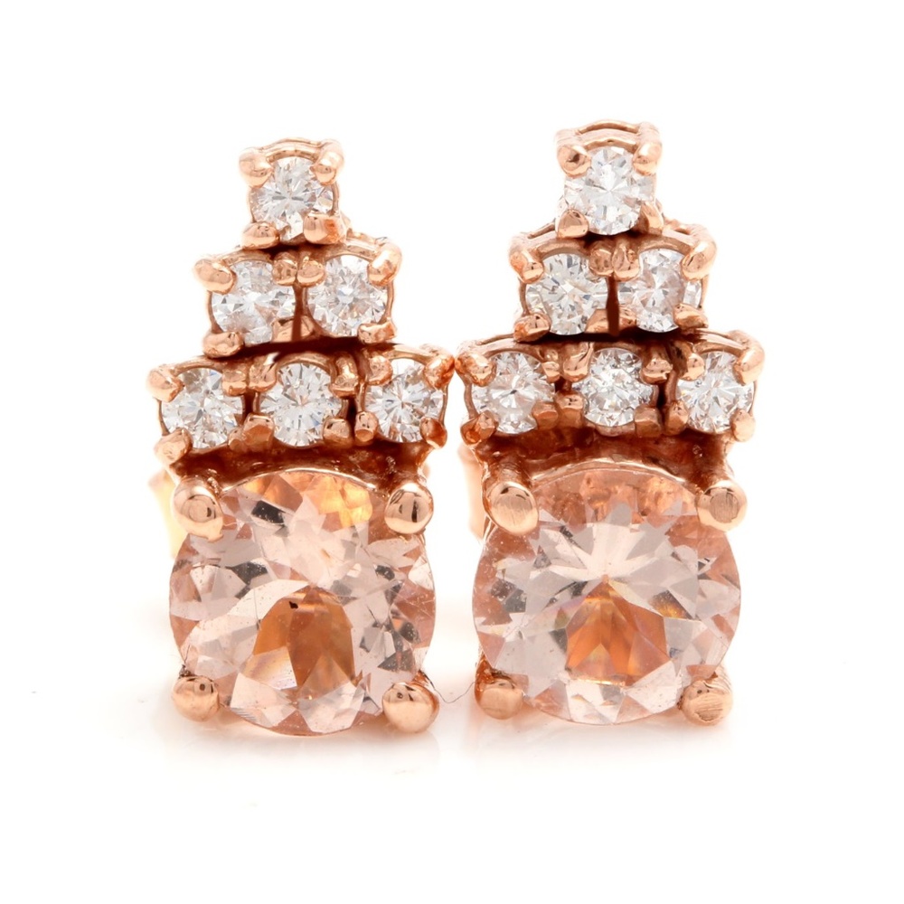 2.30ct Morganite and Diamond 14KR Gold Earrings
